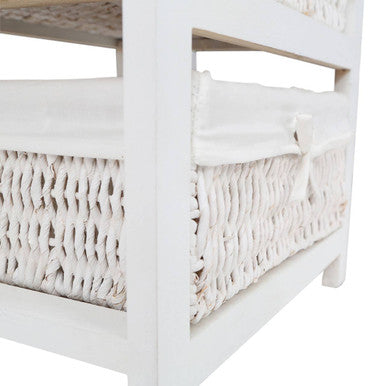 Orsina White Storage Unit with 3 Woven Maize Baskets – Compact Design