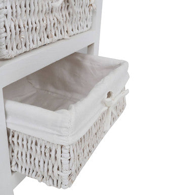 Orsina White Storage Unit with 3 Woven Maize Baskets – Compact Design