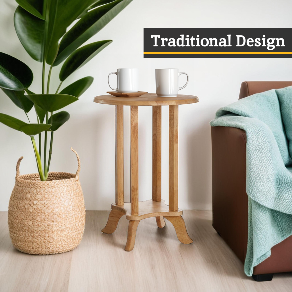Orsina Heva Round Side Table – Tropical Hevea Wood Accent Furniture