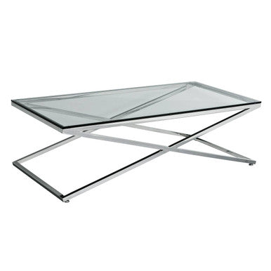 Orsina Montril Glass Coffee Table | Modern Black Criss Cross Base
