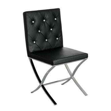 Orsina Diamante Black Faux Leather Dining Chair | Stainless Steel Legs
