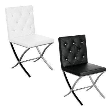 Orsina Diamante Black Faux Leather Dining Chair | Stainless Steel Legs