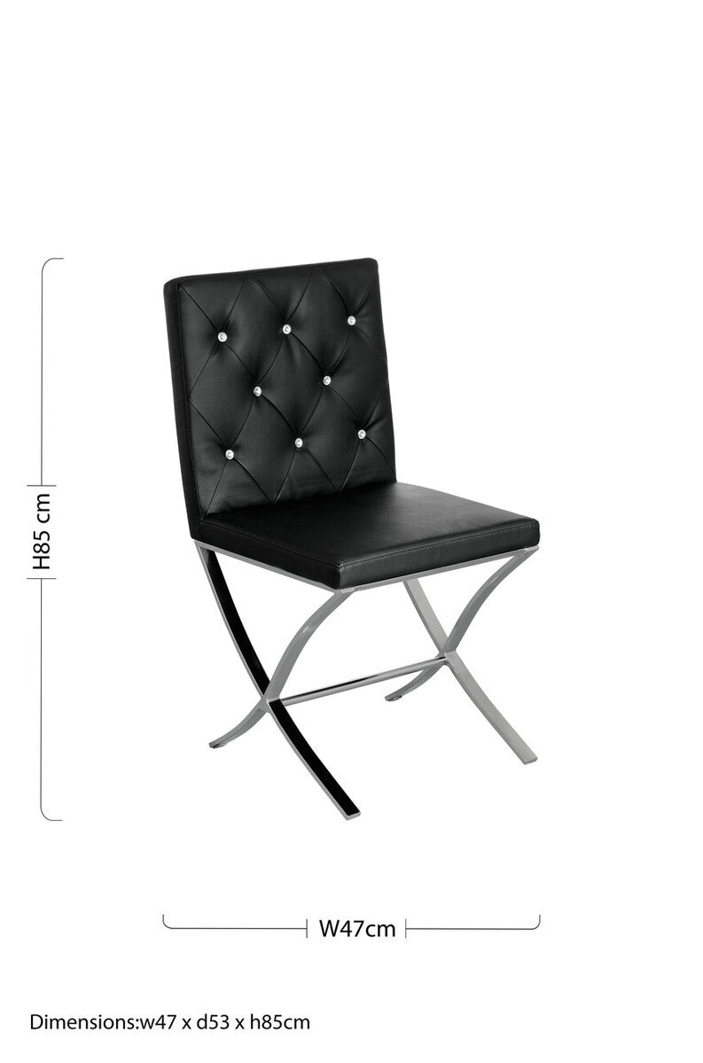 Orsina Diamante Black Faux Leather Dining Chair | Stainless Steel Legs