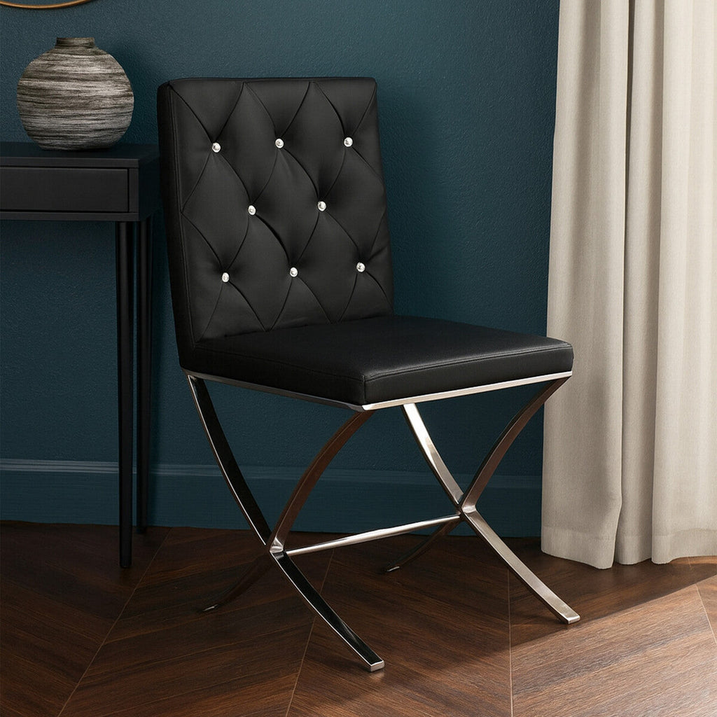 Orsina Diamante Black Faux Leather Dining Chair | Stainless Steel Legs