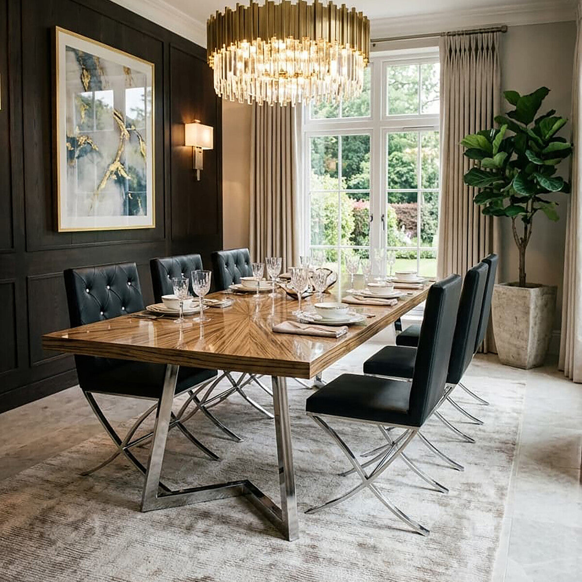 Orsina Diamante Black Faux Leather Dining Chair | Stainless Steel Legs