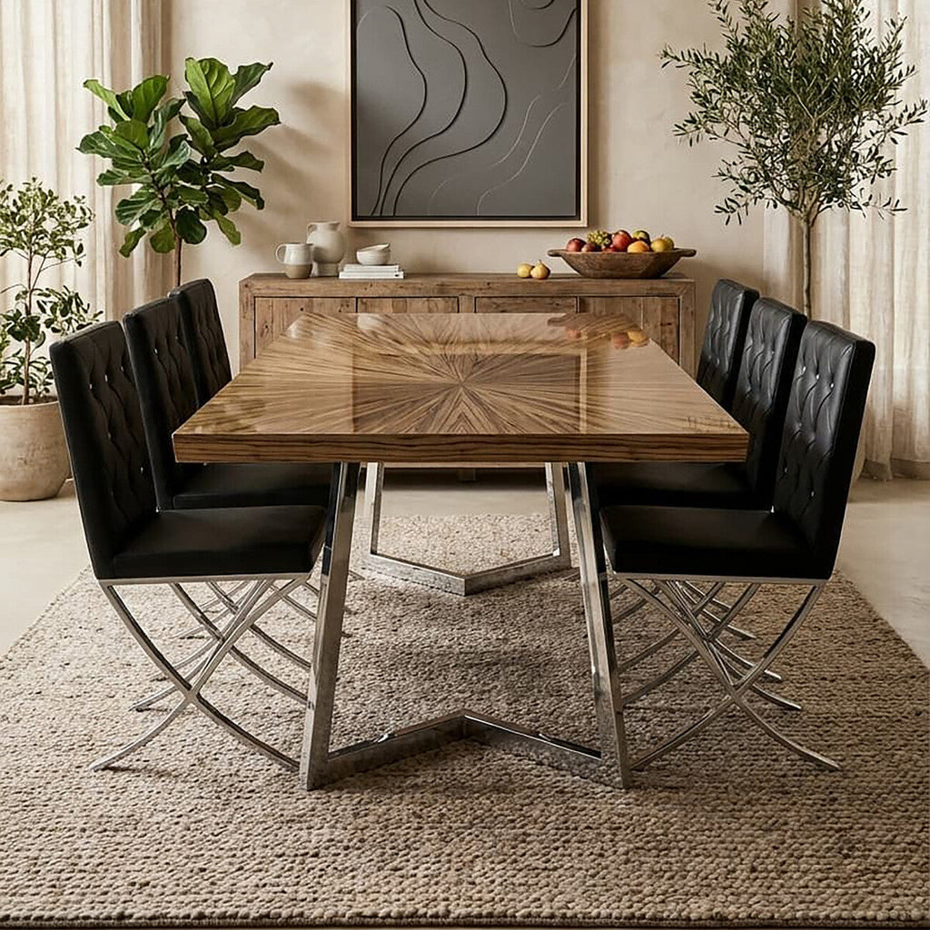 Orsina Diamante Black Faux Leather Dining Chair | Stainless Steel Legs