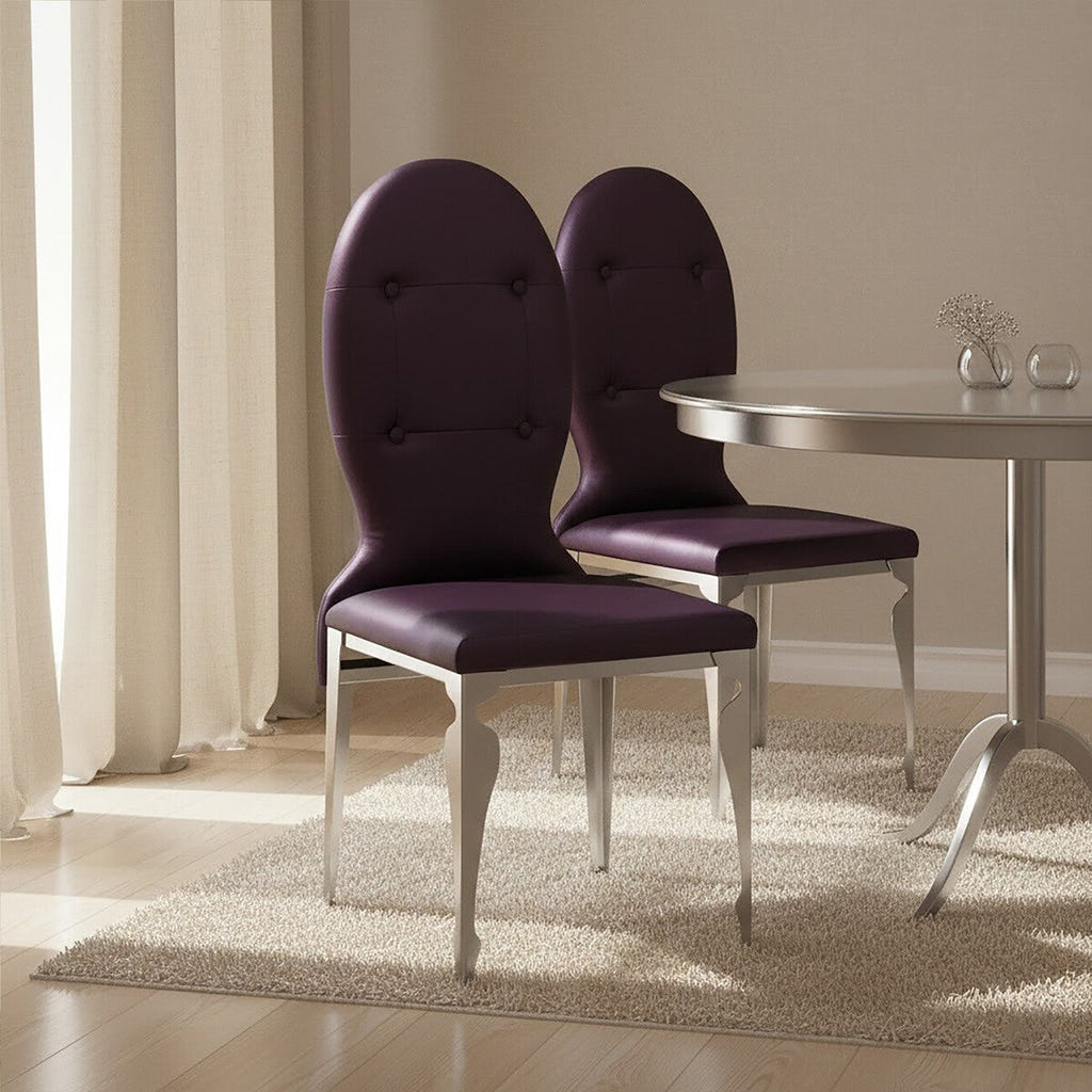 Orsina Silk Purple Dining Chair with Stainless Steel Legs | Modern Seating