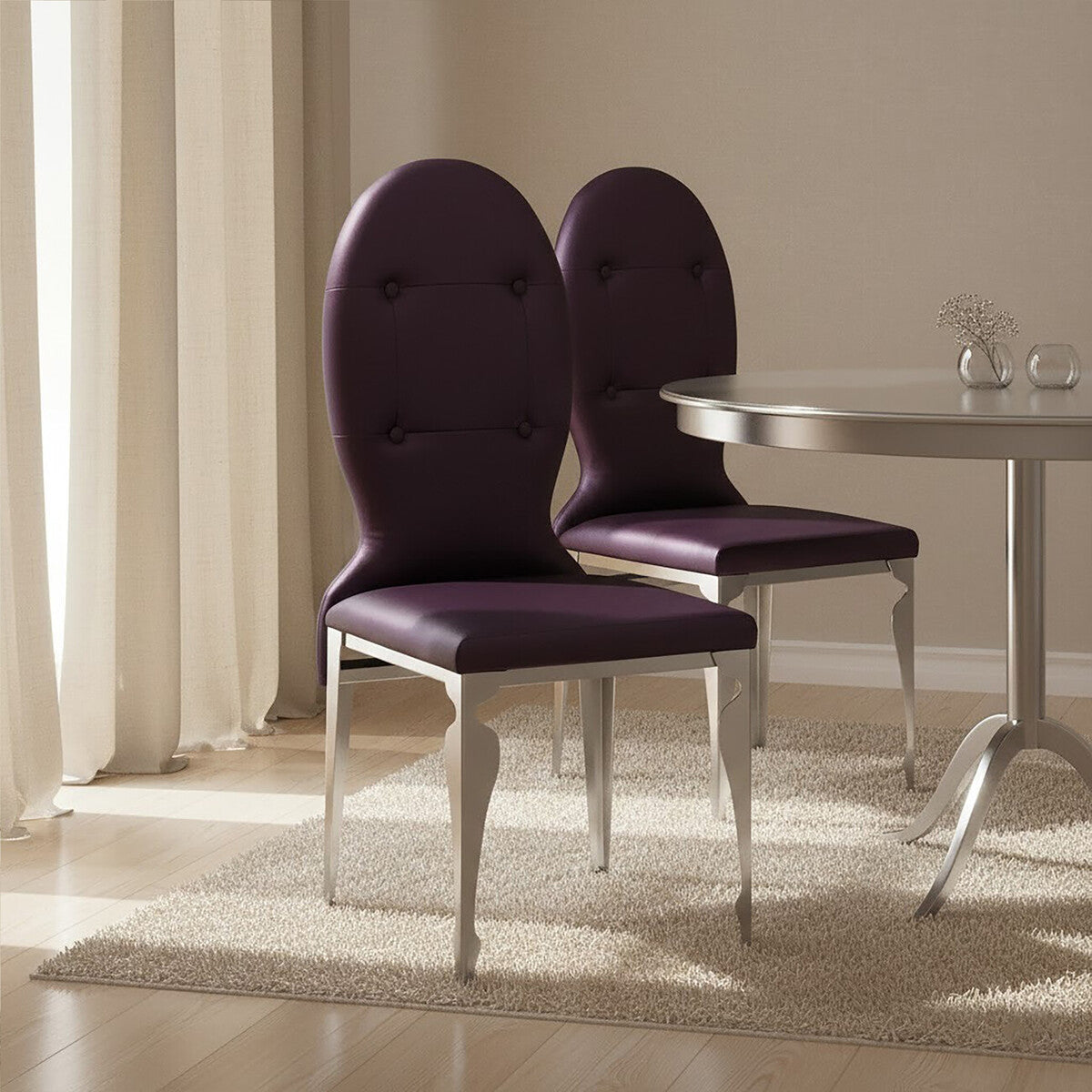 Orsina Silk Purple Dining Chair with Stainless Steel Legs | Modern Seating