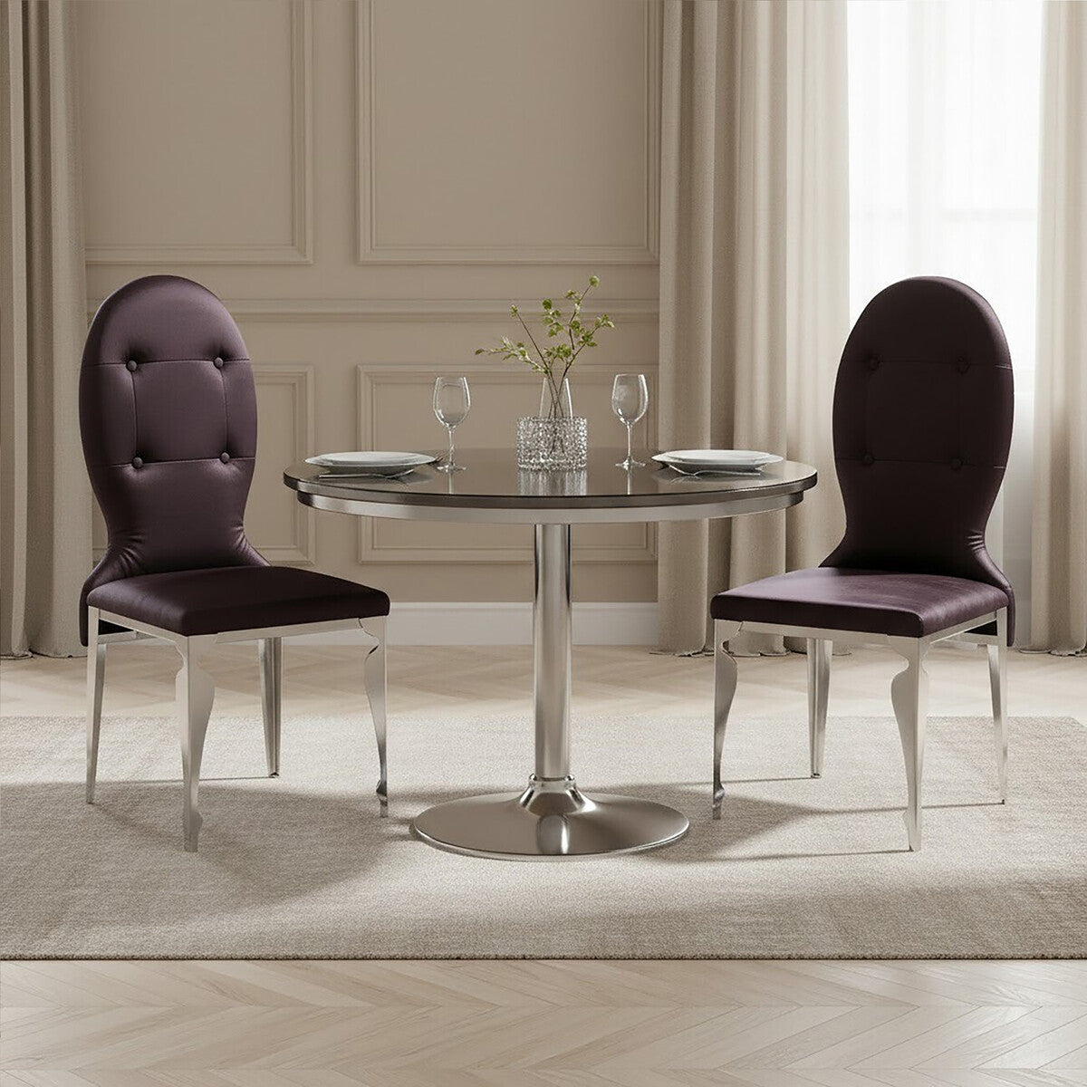 Orsina Silk Purple Dining Chair with Stainless Steel Legs | Modern Seating