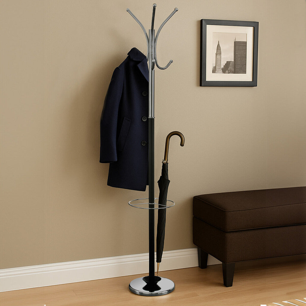 Orsina Drew Floor Standing Coat Stand – Modern Black and Chrome Rack