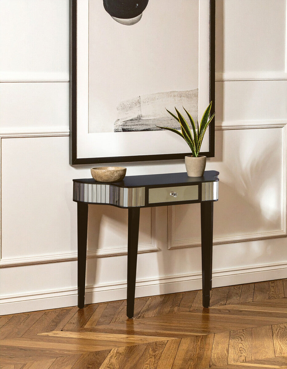 Orsina Clavier Black and Mirrored Console Table – Modern Hallway Table
