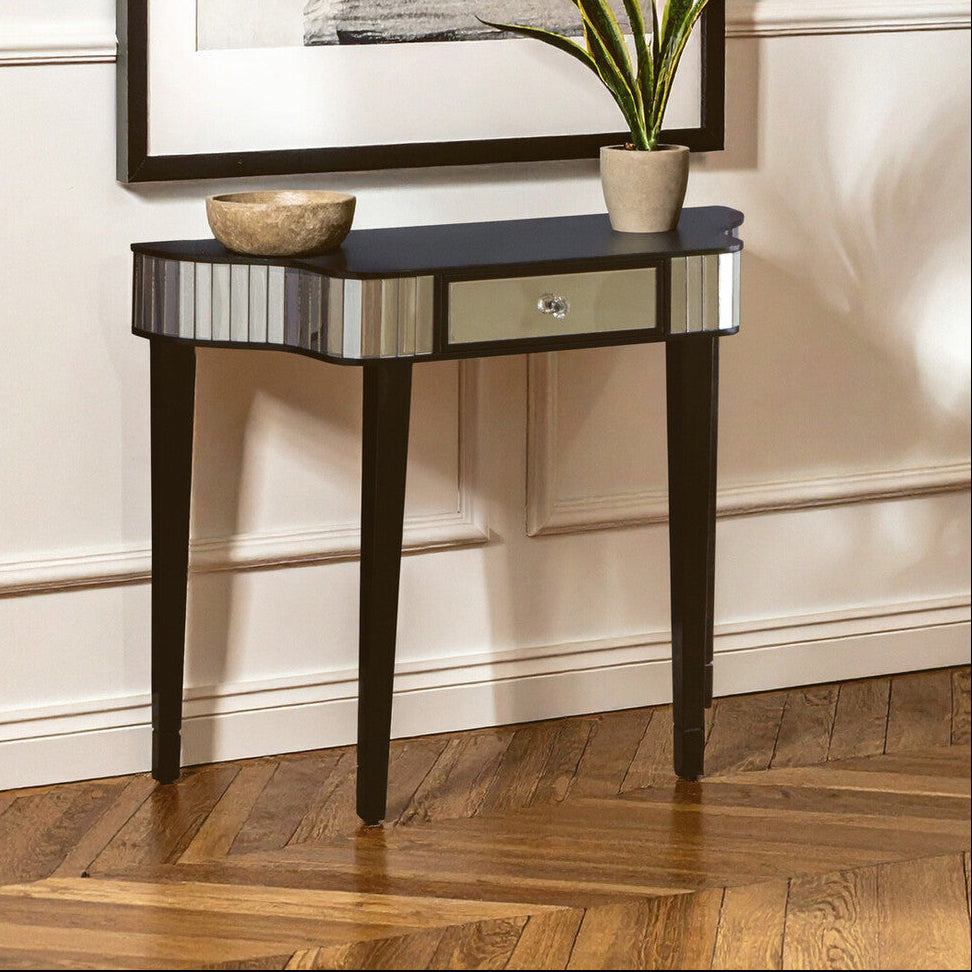 Orsina Clavier Black and Mirrored Console Table – Modern Hallway Table