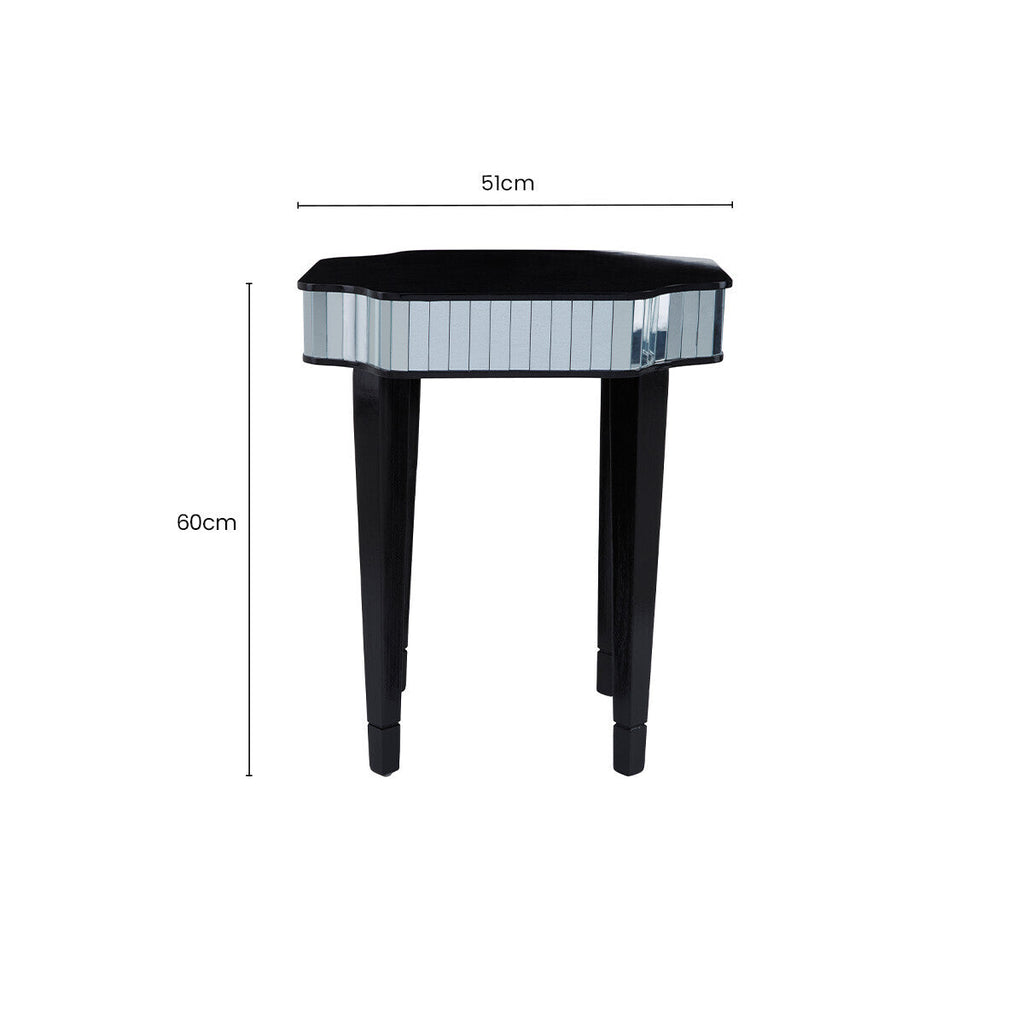 Orsina Clavier Black and Mirrored Side Table – Modern Bedside Accent