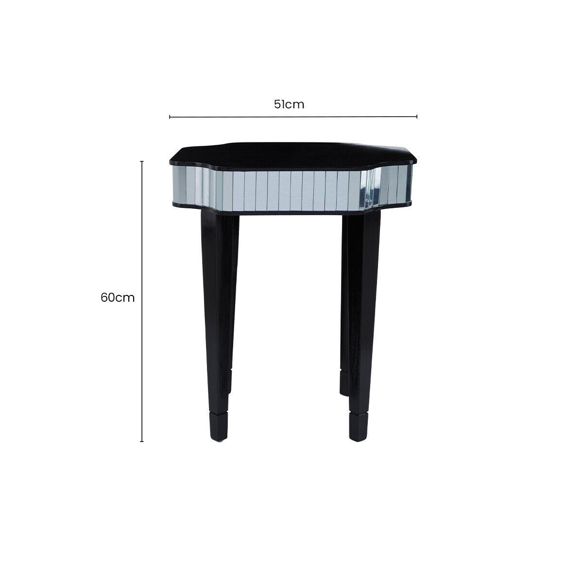 Orsina Clavier Black and Mirrored Side Table – Modern Bedside Accent