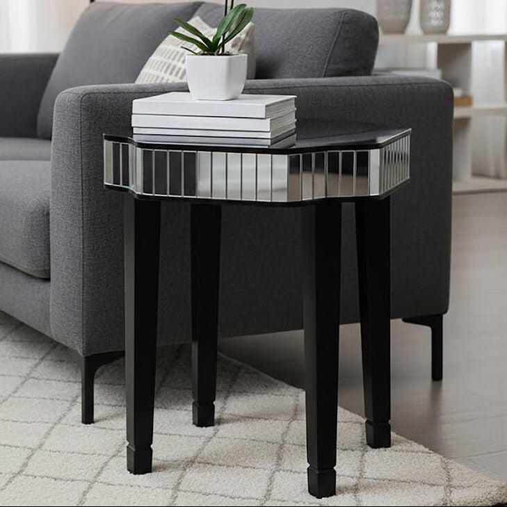 Orsina Clavier Black and Mirrored Side Table – Modern Bedside Accent