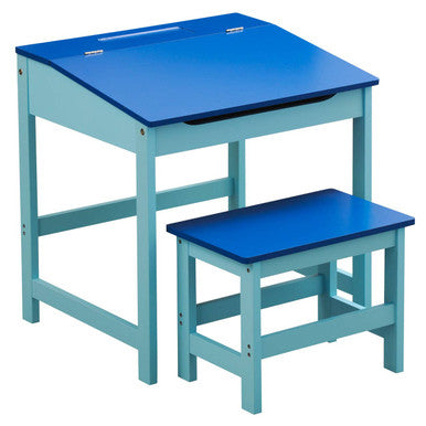 Orsina Jordan Children's Blue Desk and Stool Set – Lift Top Storage