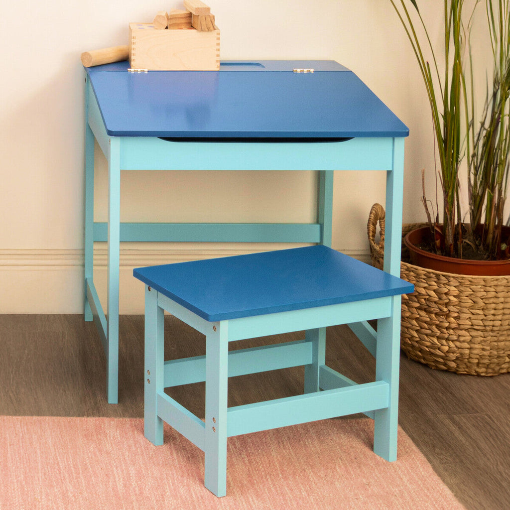 Orsina Jordan Children's Blue Desk and Stool Set – Lift Top Storage