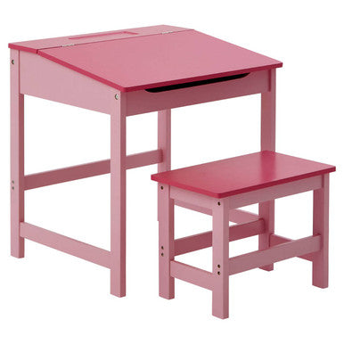 Orsina Jordan Children's Pink Desk and Stool Set with Lift-Top Storage