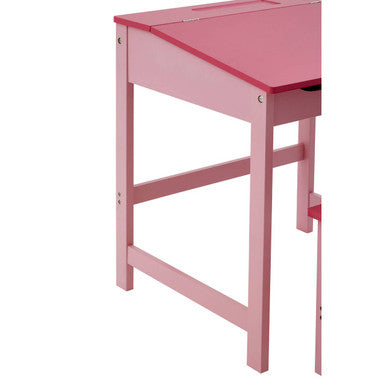 Orsina Jordan Children's Pink Desk and Stool Set with Lift-Top Storage