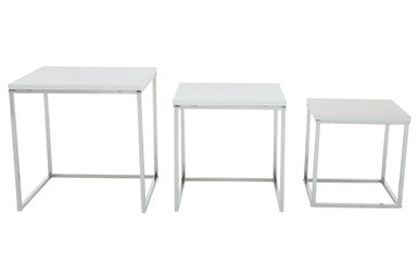 Orsina Fulton Nest of 3 Tables | Matte White & Chrome Nesting Tables
