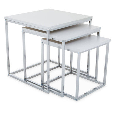 Orsina Fulton Nest of 3 Tables | Matte White & Chrome Nesting Tables