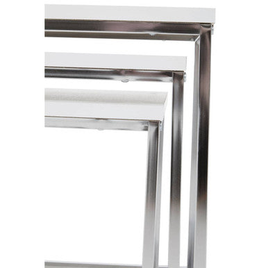 Orsina Fulton Nest of 3 Tables | Matte White & Chrome Nesting Tables