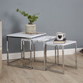 Orsina Fulton Nest of 3 Tables | Matte White & Chrome Nesting Tables