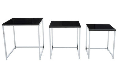 Orsina Fulton Black Nest of 3 Tables – Modern Chrome Nesting Tables