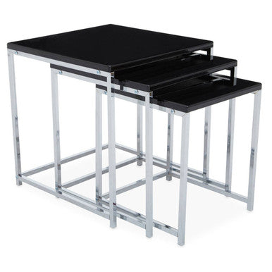Orsina Fulton Black Nest of 3 Tables – Modern Chrome Nesting Tables