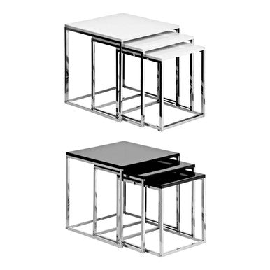 Orsina Fulton Black Nest of 3 Tables – Modern Chrome Nesting Tables