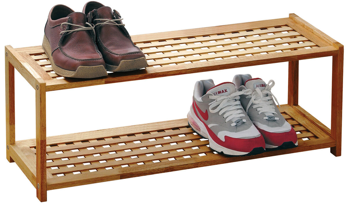 Orsina Arla 2-Tier Walnut Wood Shoe Rack – Modern Entryway Storage