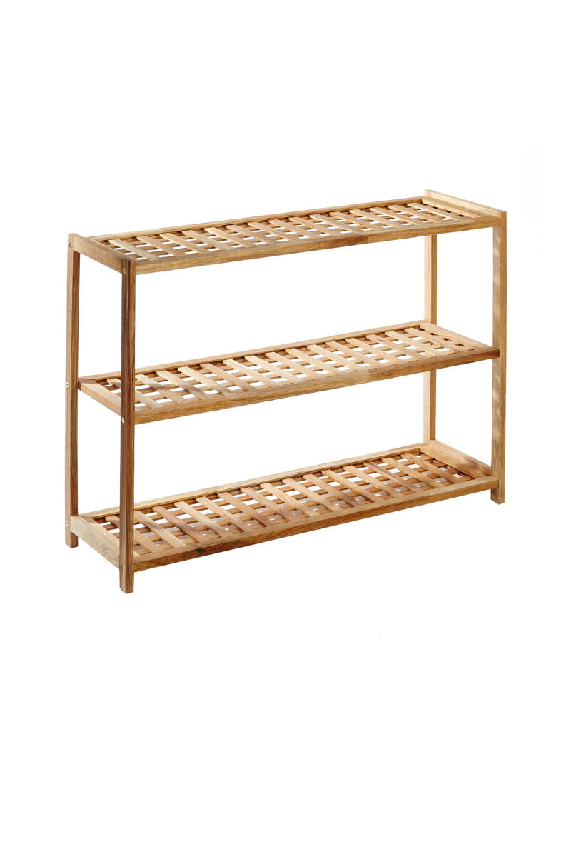 Orsina Arla 3-Tier Walnut Wood Shoe Rack – Modern Grid Entryway Storage