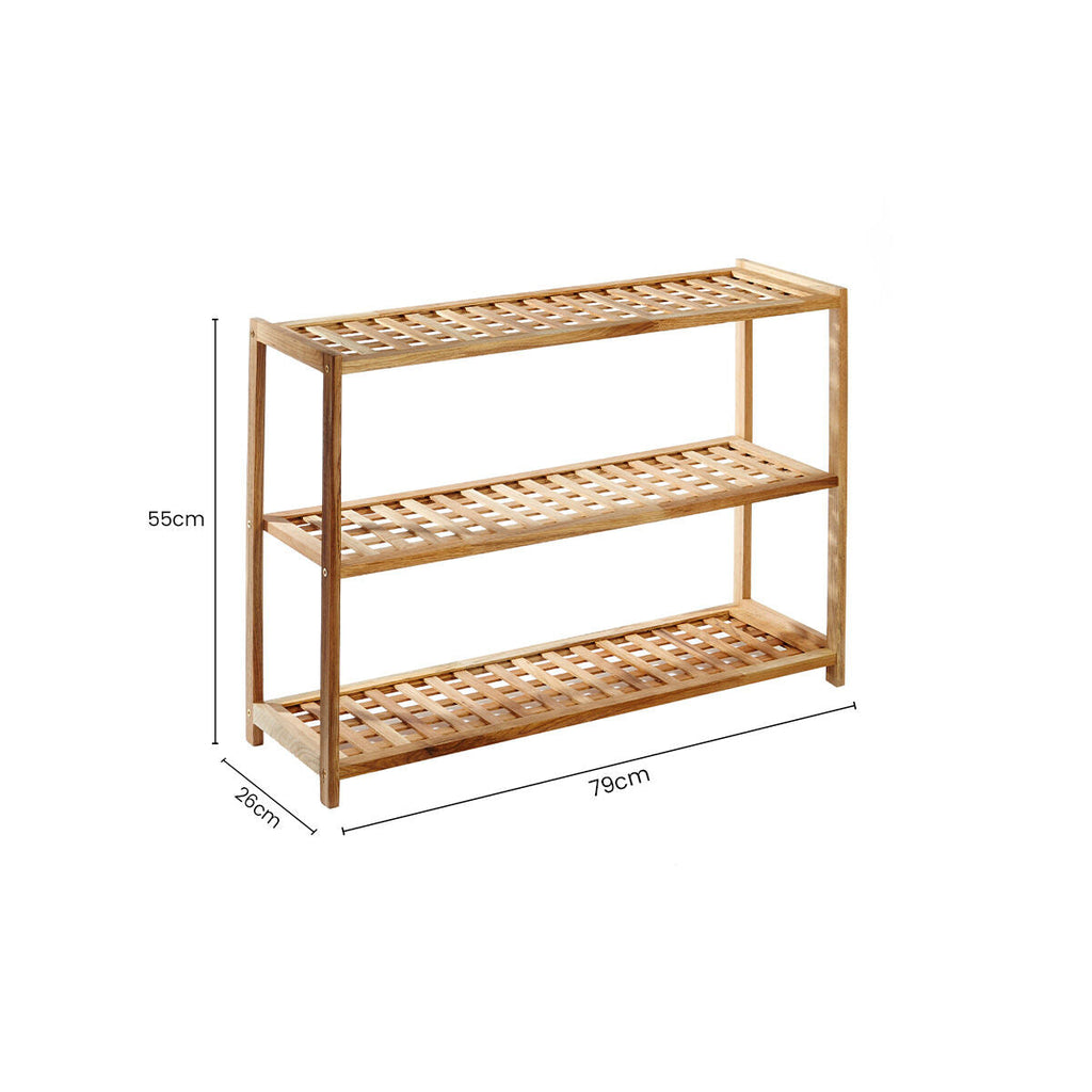Orsina Arla 3-Tier Walnut Wood Shoe Rack – Modern Grid Entryway Storage