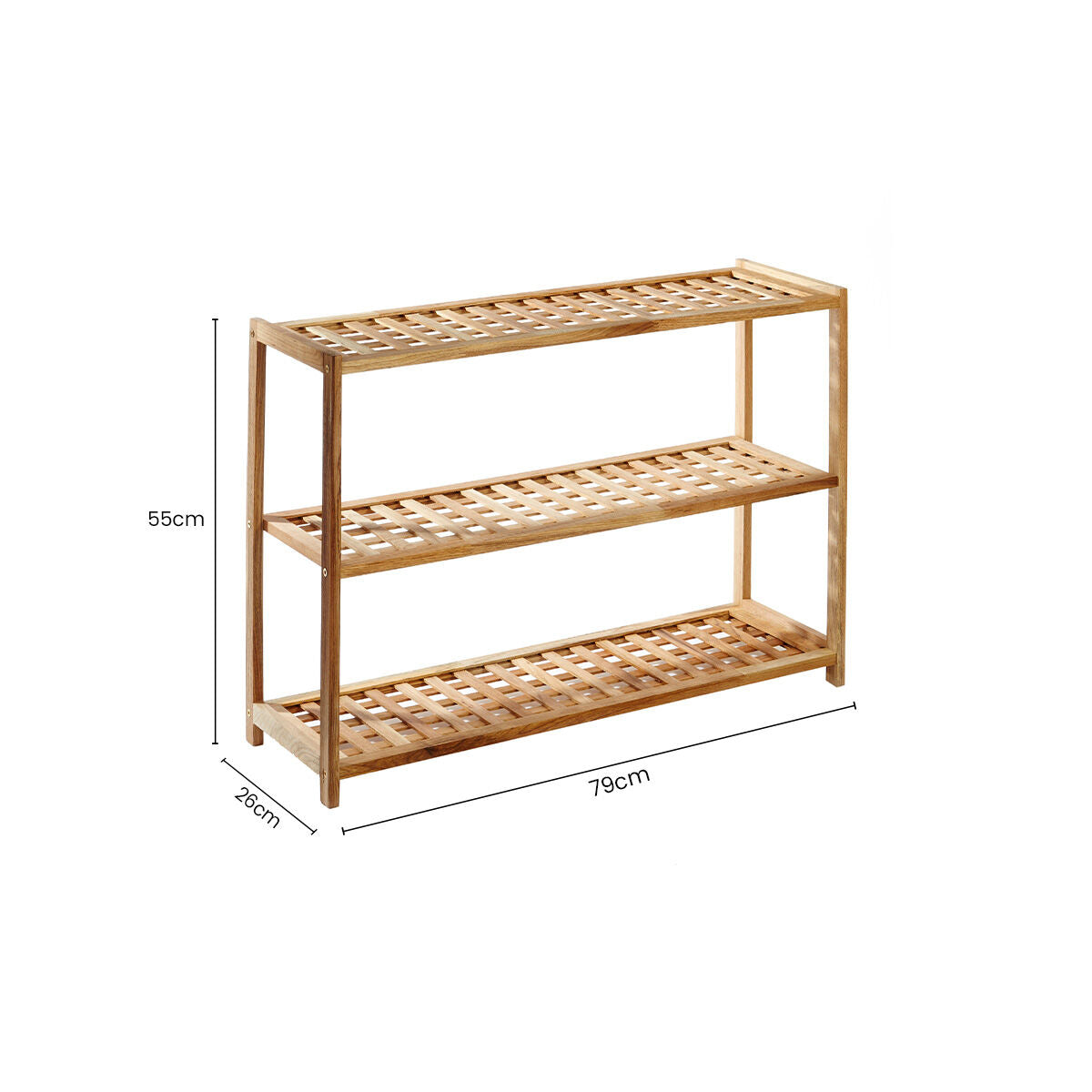 Orsina Arla 3-Tier Walnut Wood Shoe Rack – Modern Grid Entryway Storage