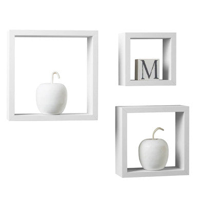Orsina Kayli White Wall Cubes – Set of 3 MDF Floating Shelves