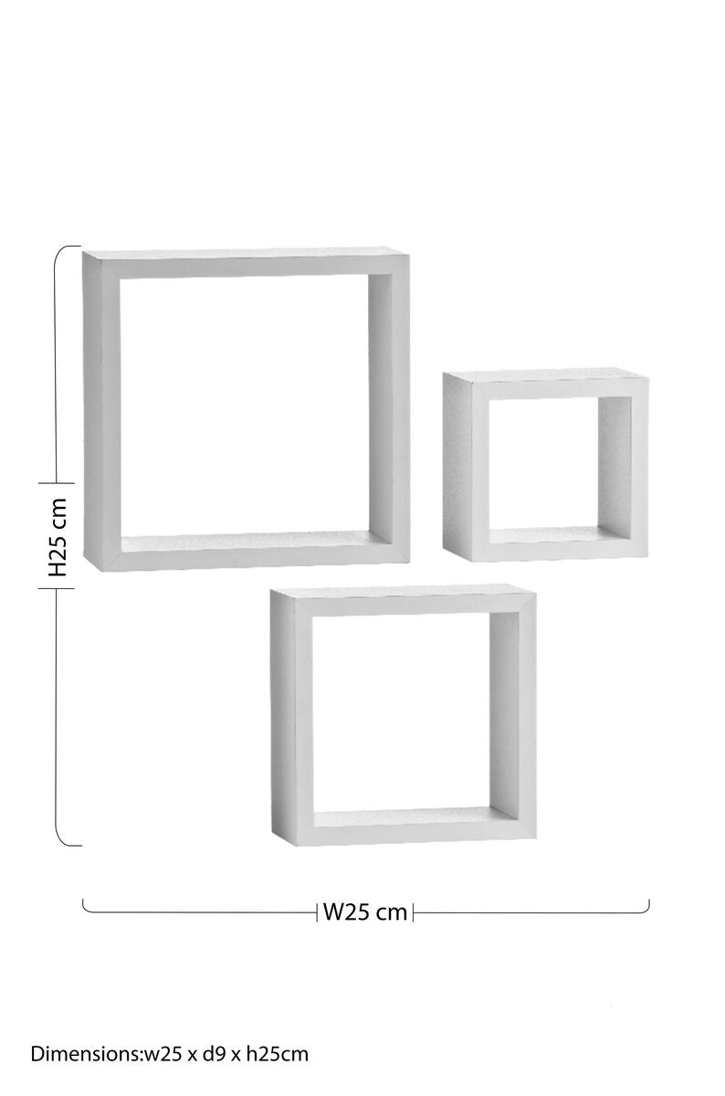 Orsina Kayli White Wall Cubes – Set of 3 MDF Floating Shelves