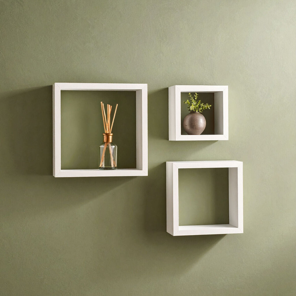 Orsina Kayli White Wall Cubes – Set of 3 MDF Floating Shelves