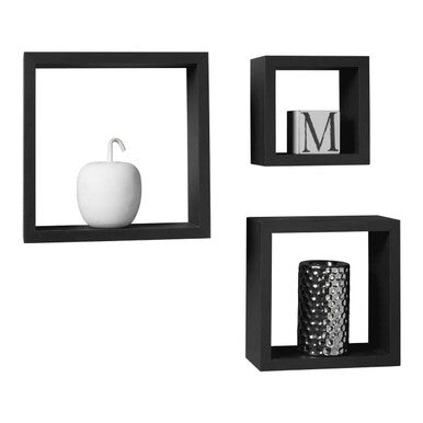 Orsina Kayli Black Wall Cubes – Set of 3 Floating Display Shelves