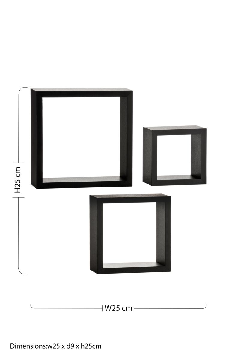 Orsina Kayli Black Wall Cubes – Set of 3 Floating Display Shelves