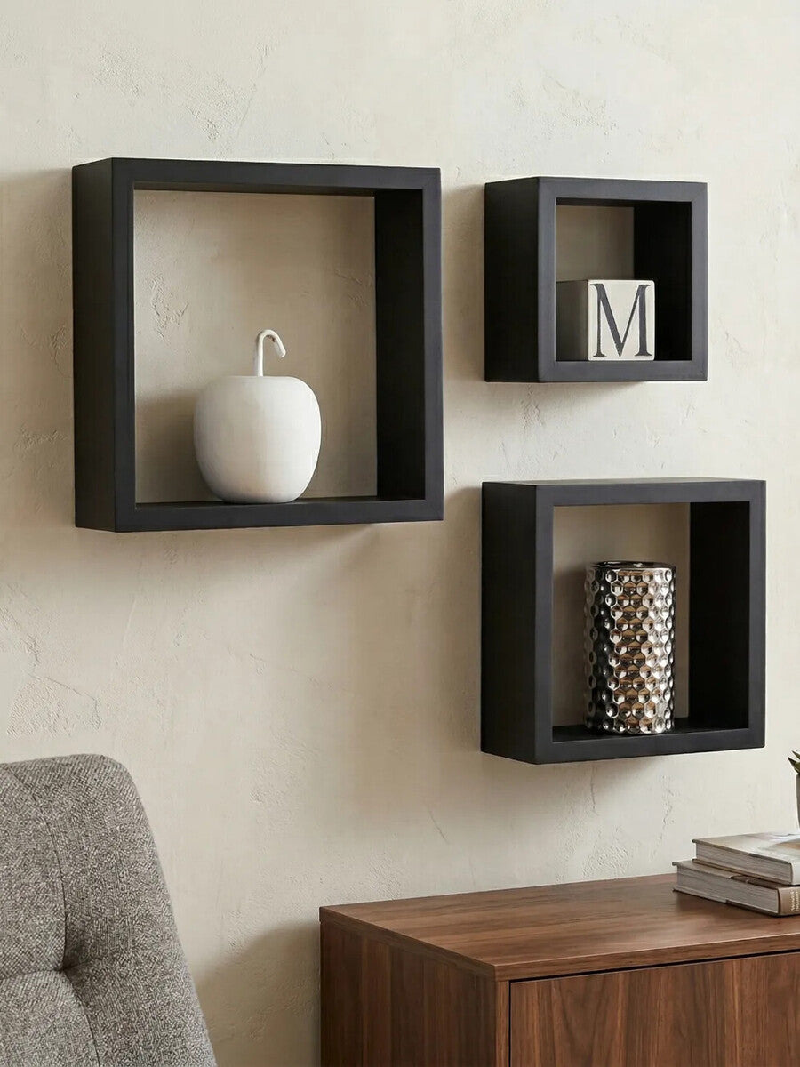Orsina Kayli Black Wall Cubes – Set of 3 Floating Display Shelves