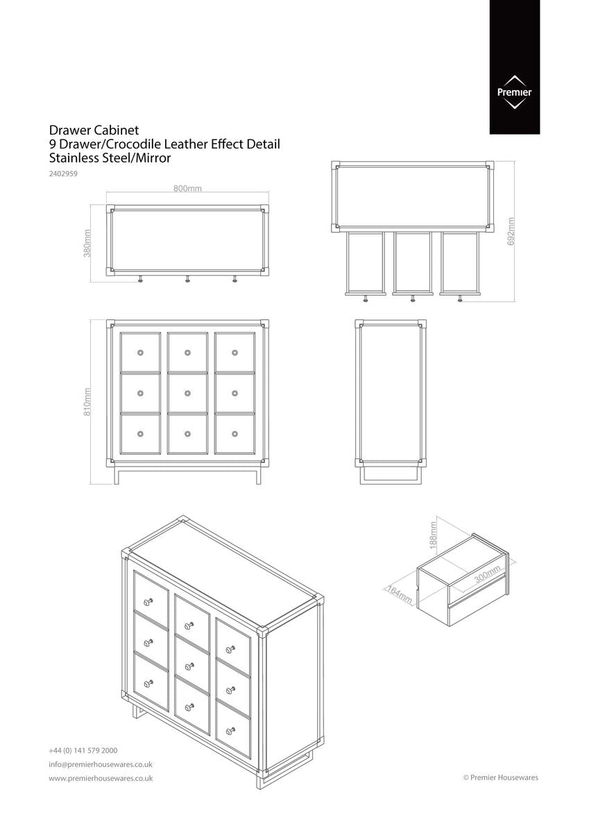 Orsina Carla 9 Drawer Crocodile Leather Effect Cabinet – Faux Leather