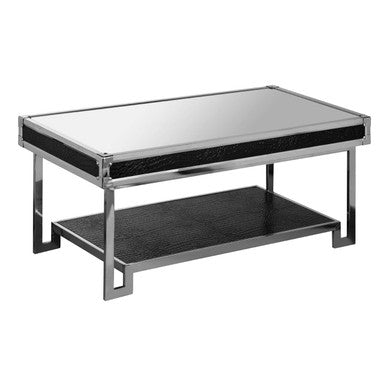 Orsina Carla Mirrored Coffee Table – Black Crocodile Leather Effect