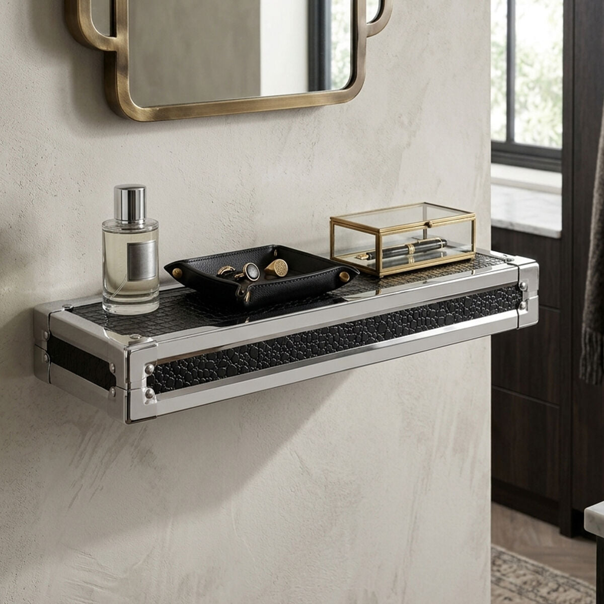 Orsina Carla Crocodile Leather Effect Small Wall Shelf – Modern Decor