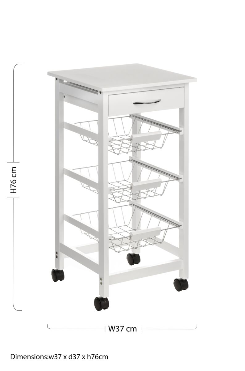 Orsina Harlow Glenn Kitchen Trolley – White Veneer Rolling Cart