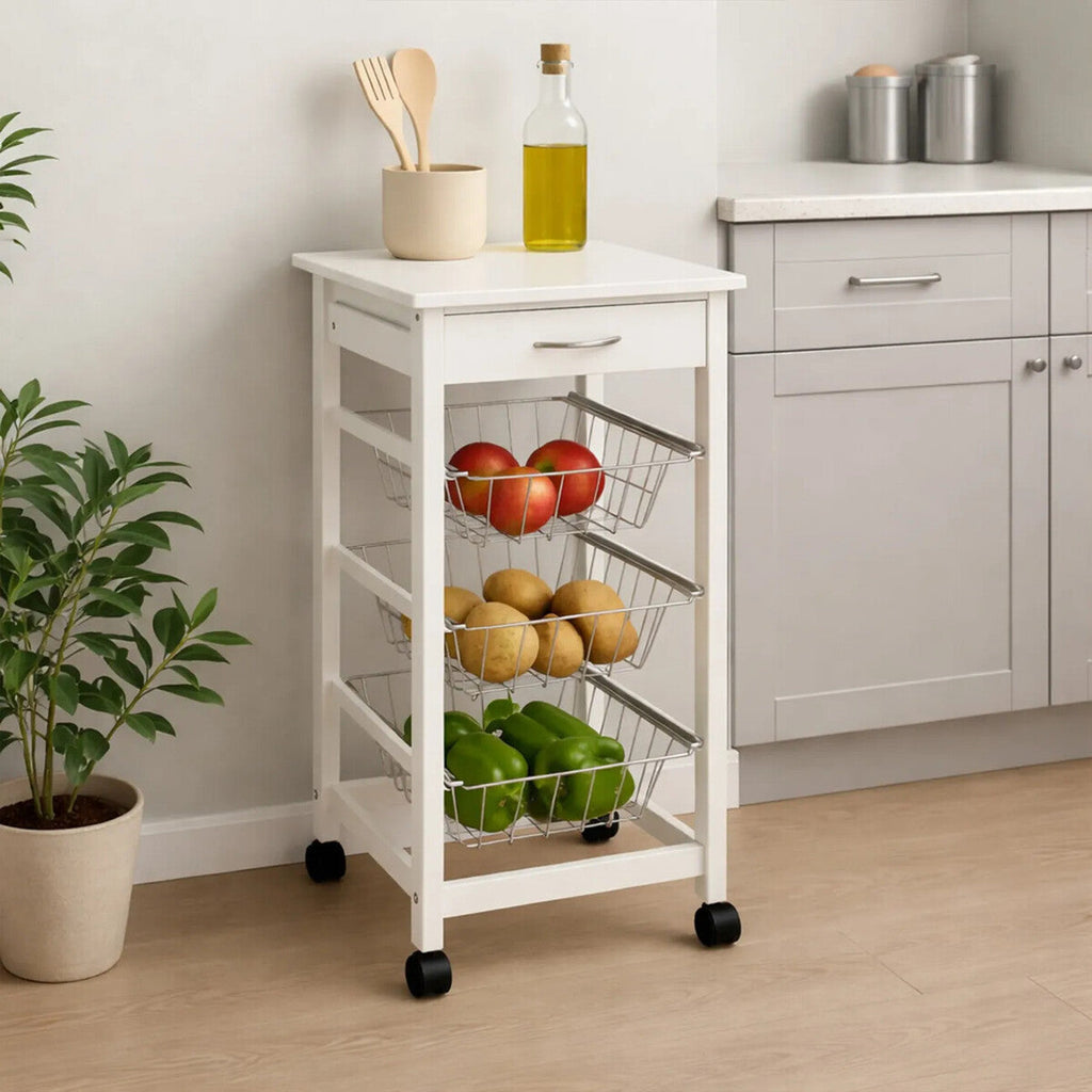 Orsina Harlow Glenn Kitchen Trolley – White Veneer Rolling Cart