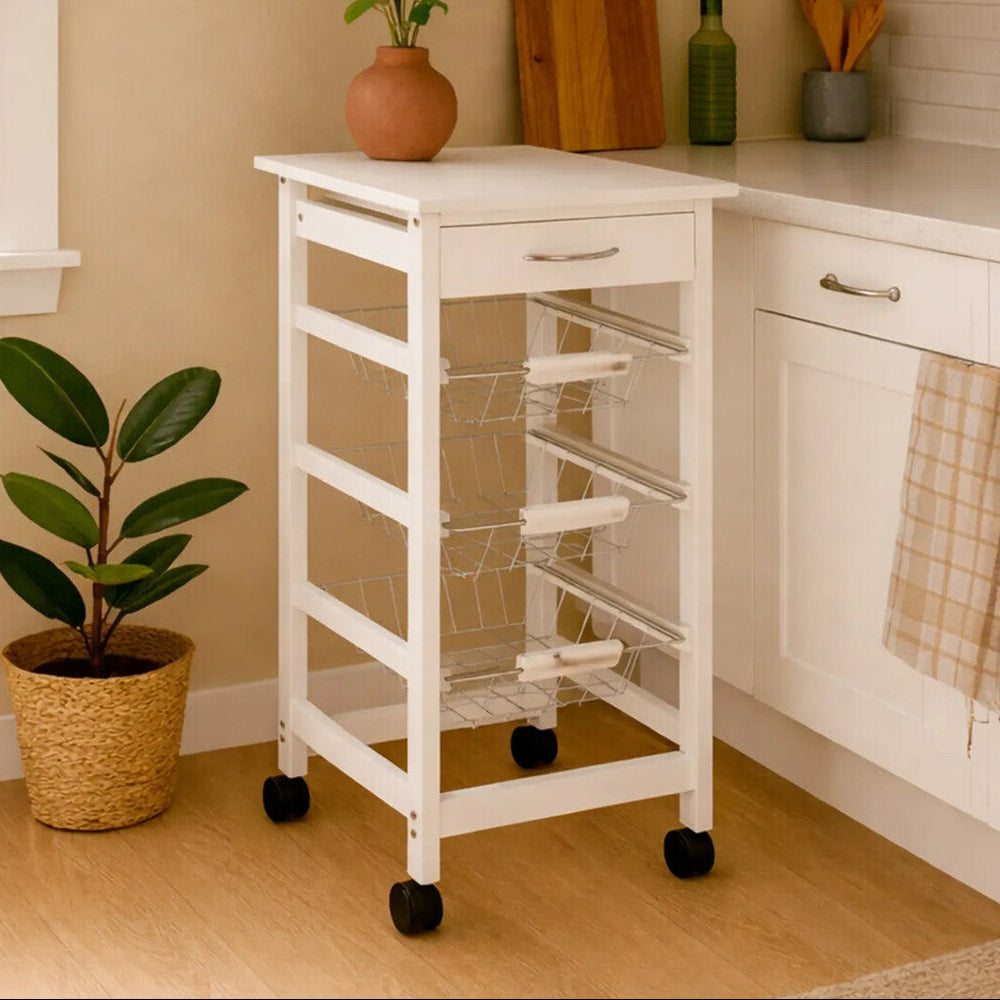Orsina Harlow Glenn Kitchen Trolley – White Veneer Rolling Cart