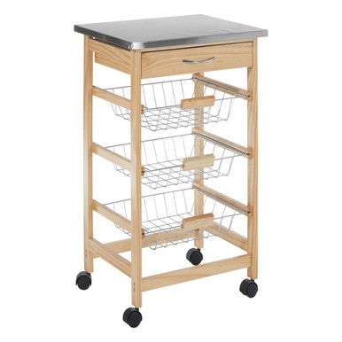 Orsina Harlow Glenn Kitchen Trolley – 3 Wire Baskets & Pinewood