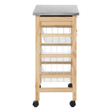 Orsina Harlow Glenn Kitchen Trolley – 3 Wire Baskets & Pinewood