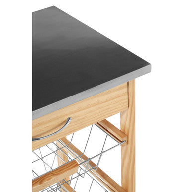 Orsina Harlow Glenn Kitchen Trolley – 3 Wire Baskets & Pinewood