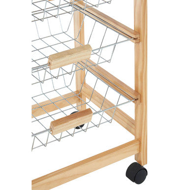 Orsina Harlow Glenn Kitchen Trolley – 3 Wire Baskets & Pinewood